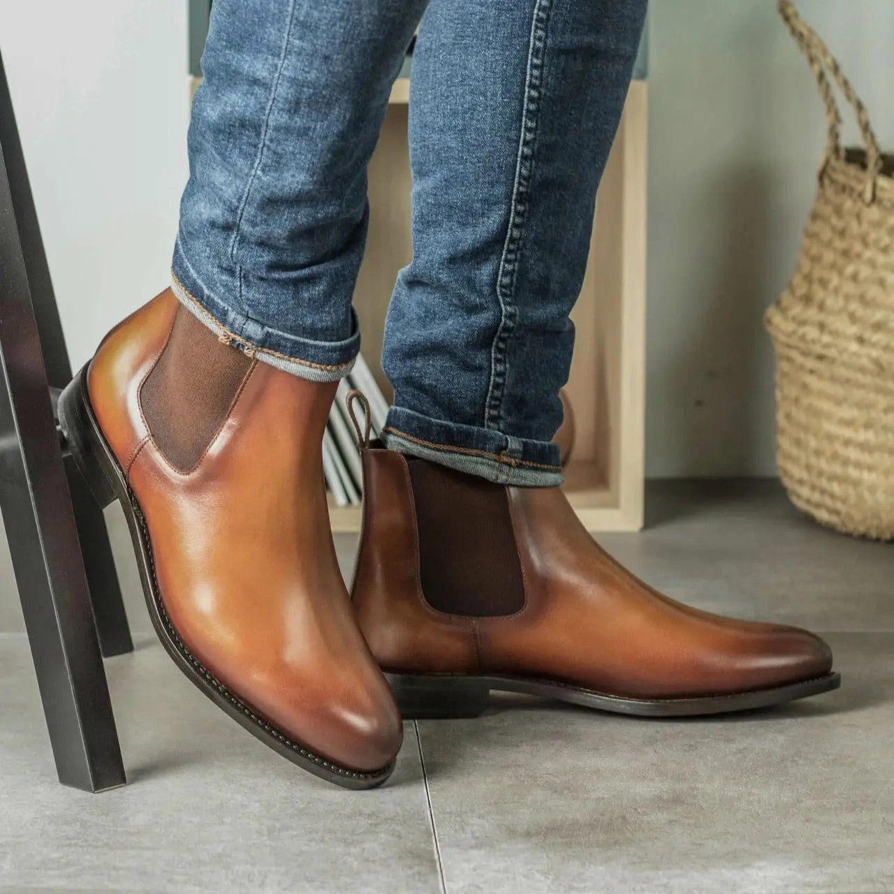 Cold Weather Cognac Calf Chelsea Boots