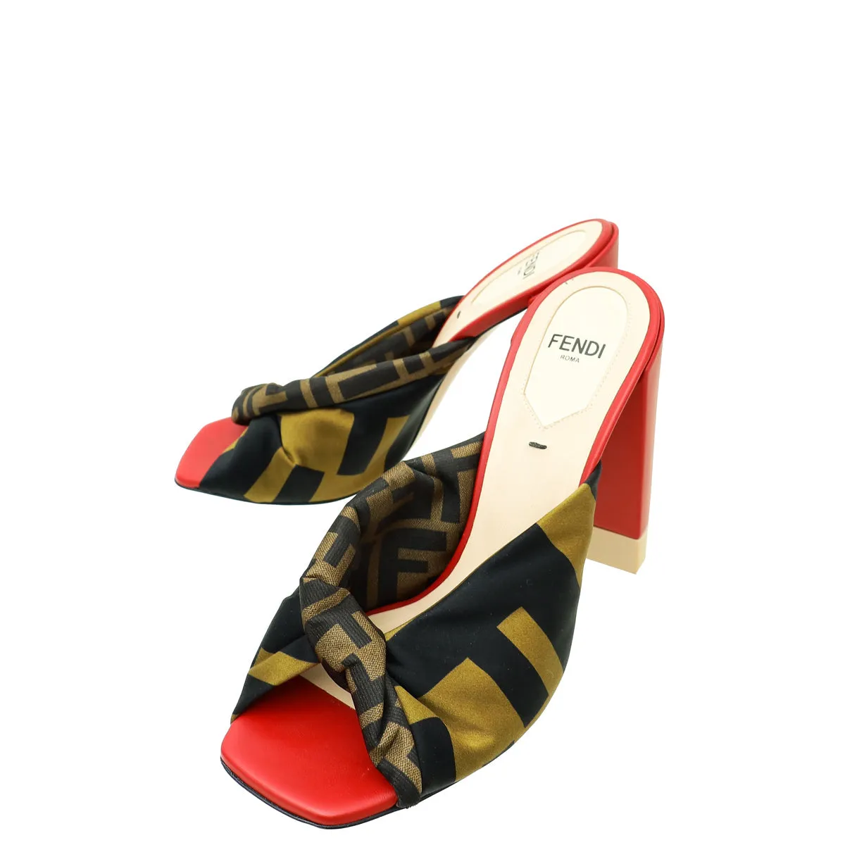Quick Life Fendi Bicolor Zucca Print Satin Twist Mules 36