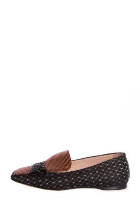 Fendi Black Flats With Orange Houndstooth Accent and Square Toe SZ 36 Freeze Grip Soft Material