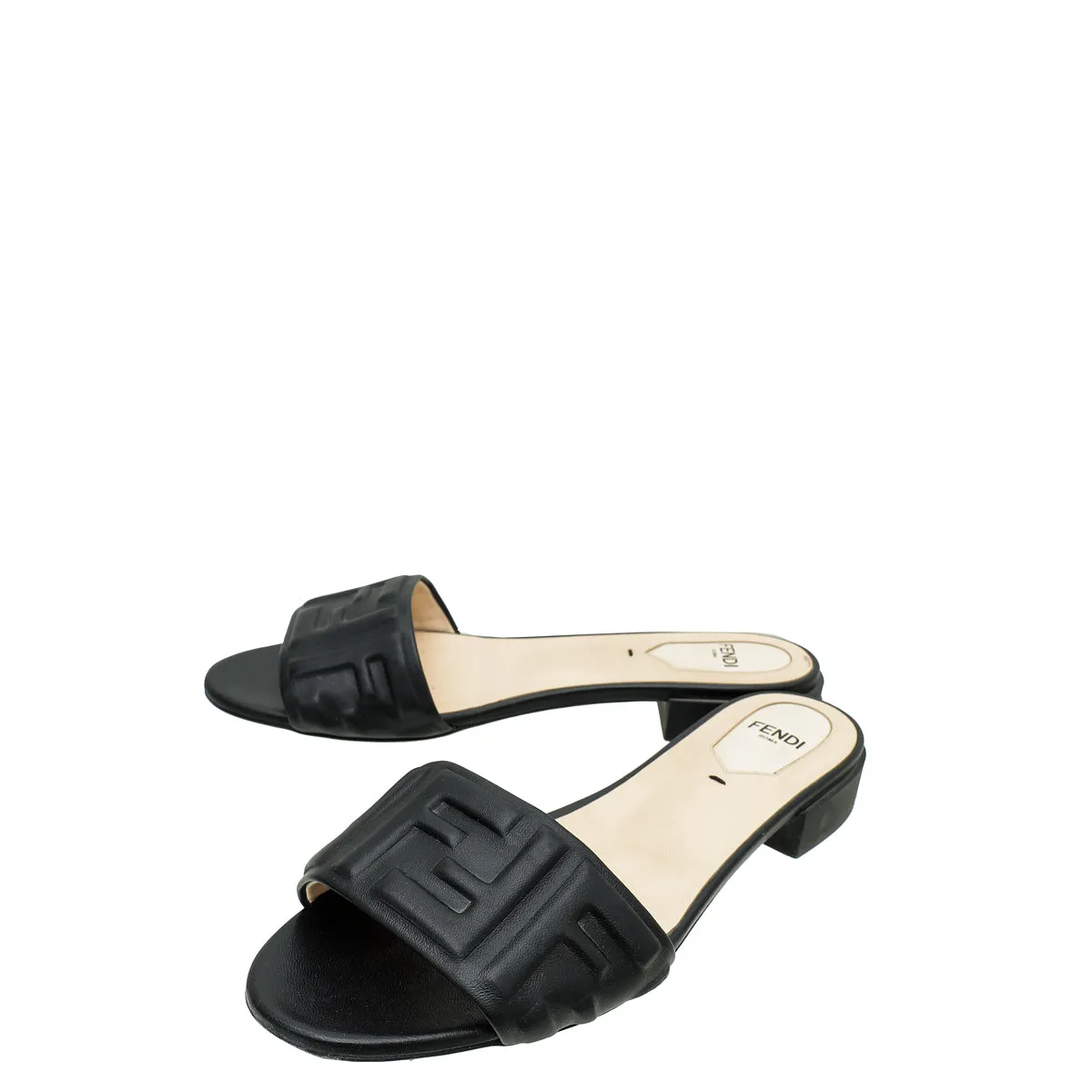 Durable Build Fendi Black Logo Embossed Slide Flat Sandals 38.5