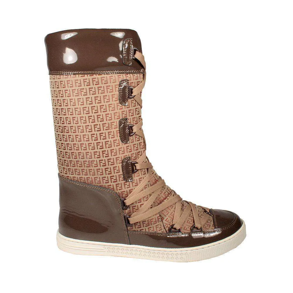 Comfort Fit Fendi Boots Winter Snow Women's Boots Beige Zuccino (FFW41)