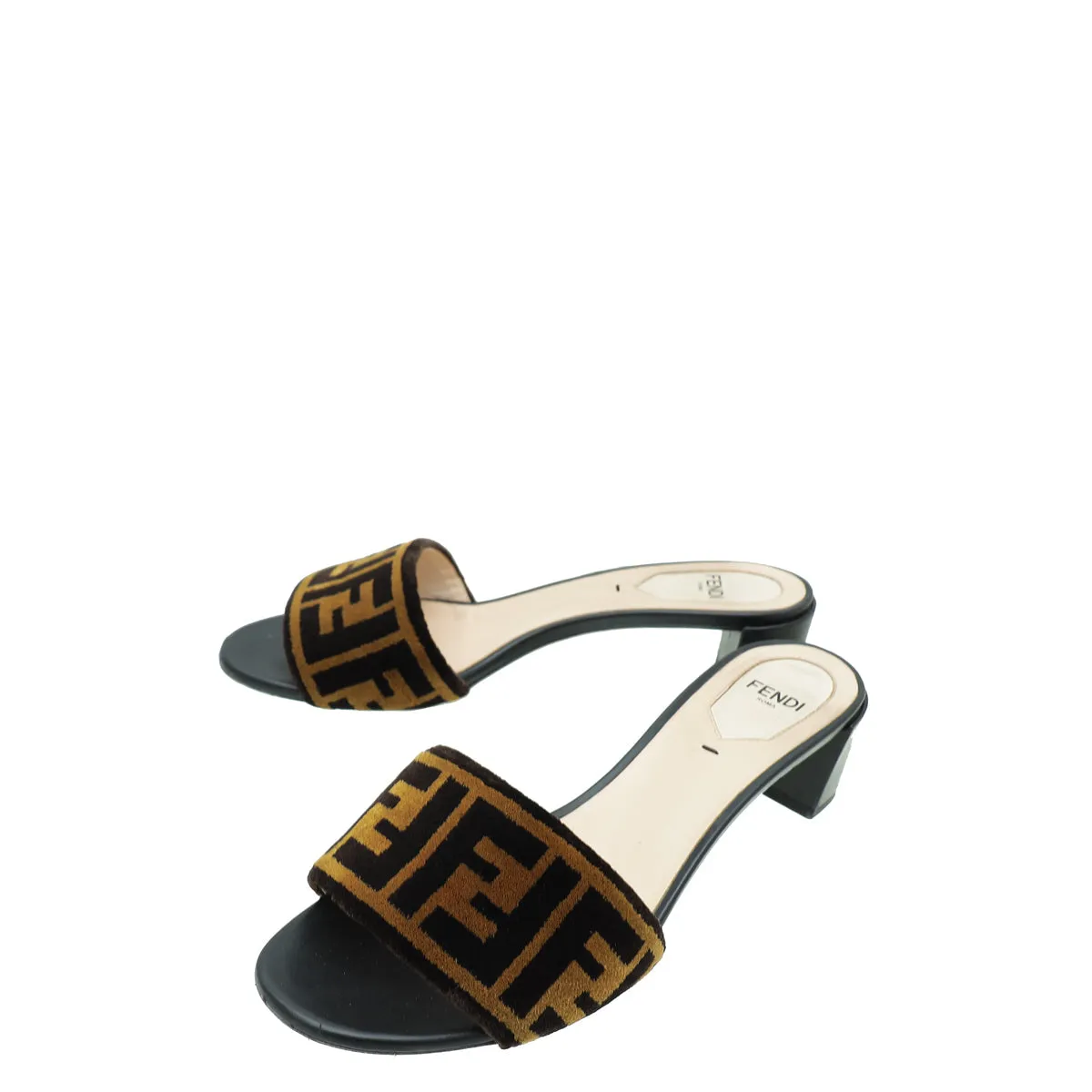 Fendi Brown FF Velvet Slide Mules 37 Star Mood
