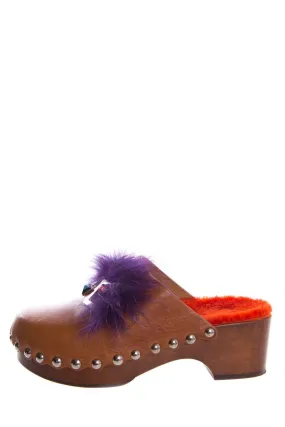 Bright Neon Stylish Fendi Brown Square Eye Clogs SZ 38.5