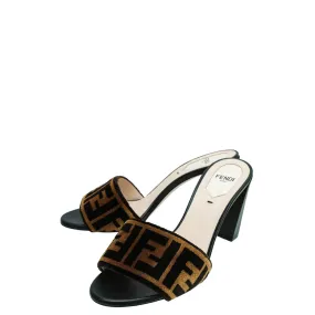 Fendi Brown Velvet FF Slide Heel Sandals 37 Ventilated Design