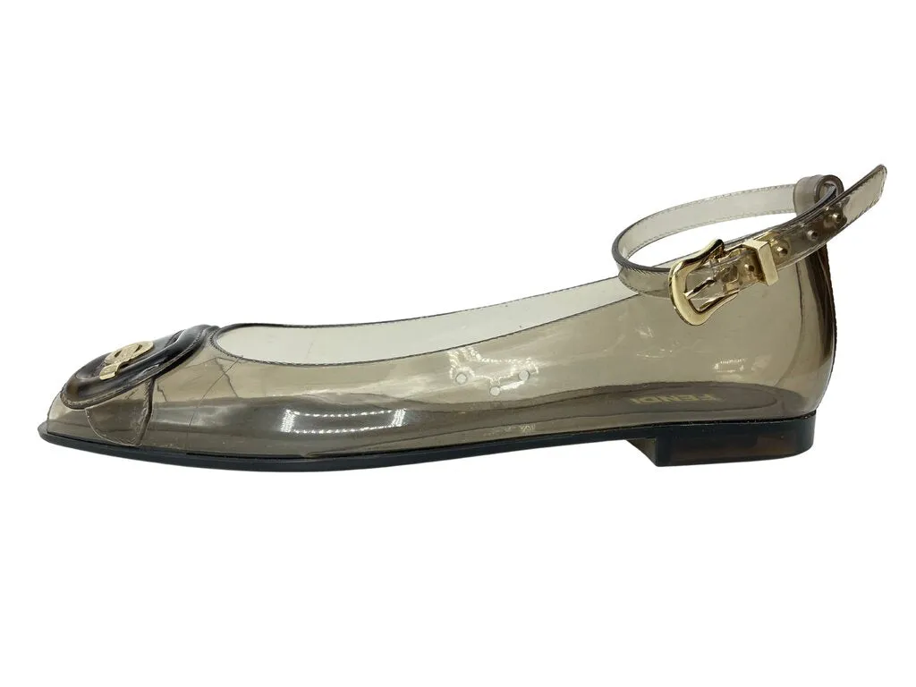 Busy Path Shockproof Fendi Peep Toe Jelly Ballet Flats |US7|IT37|