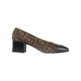 Leather Touch Elastic Sling Fendi Zucca Monogram Pump Shoes - '90s