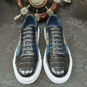 Crocodile Shoes , Genuine Crocodile Leather Sneakers Black Lightweight Design