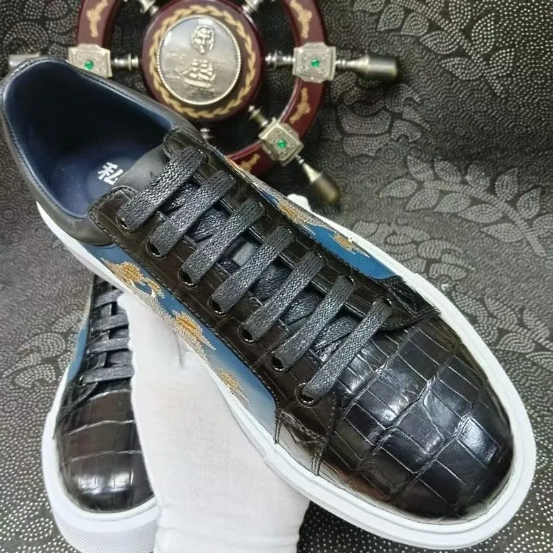 School Day Crocodile Shoes , Genuine Crocodile Leather Sneakers Black