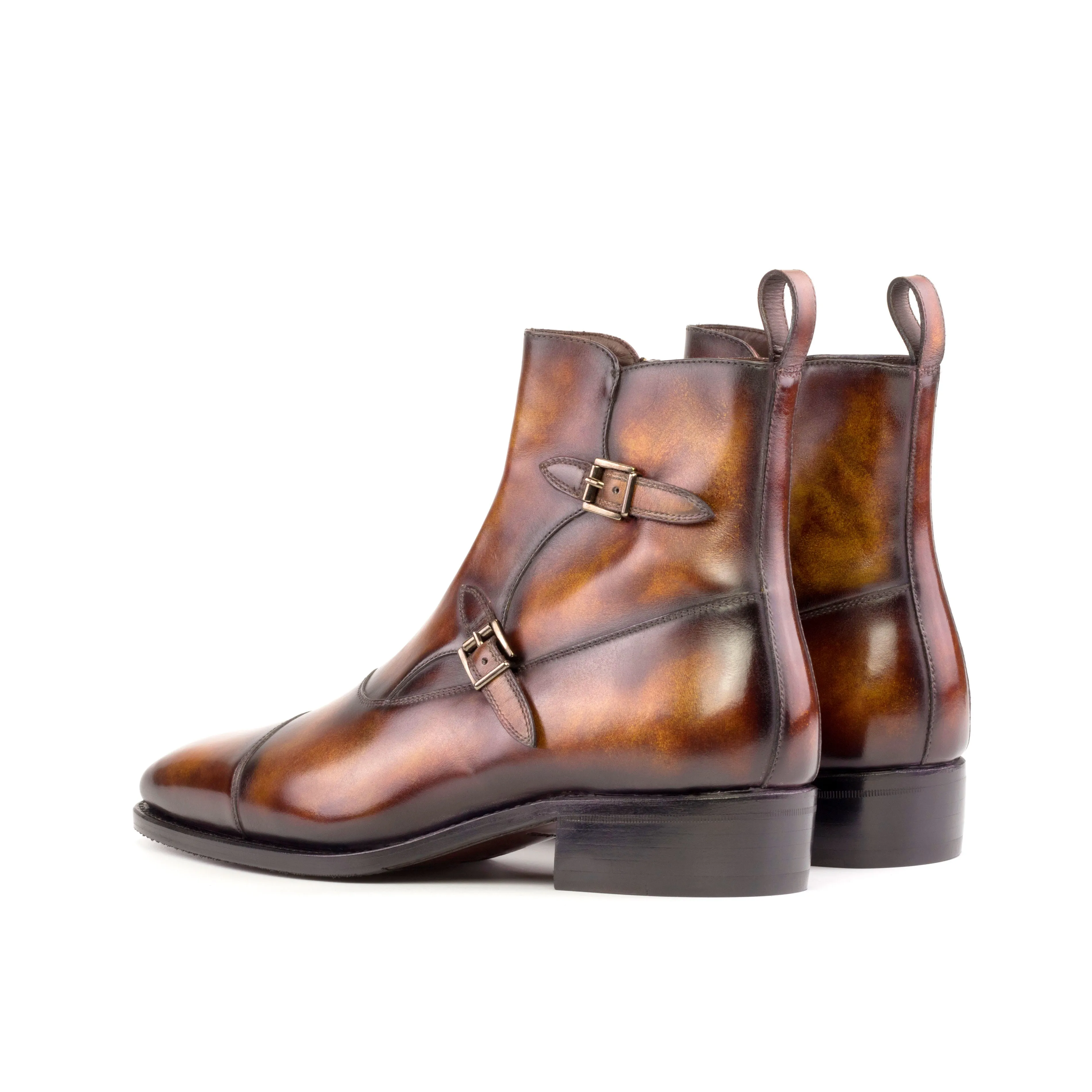 Tailored Wardrobe Fire Patina Leather Double Monk Boots