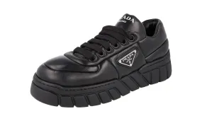 Prada Women's Black Leather Padded Nappa Platform Chunky Sneaker 1E136N Lateral Stabilizer