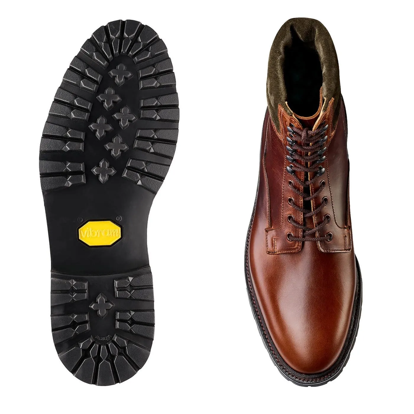 Fitting Ross Chocolate Hurricane Hide & Earth Green Suede Collar Chic Step