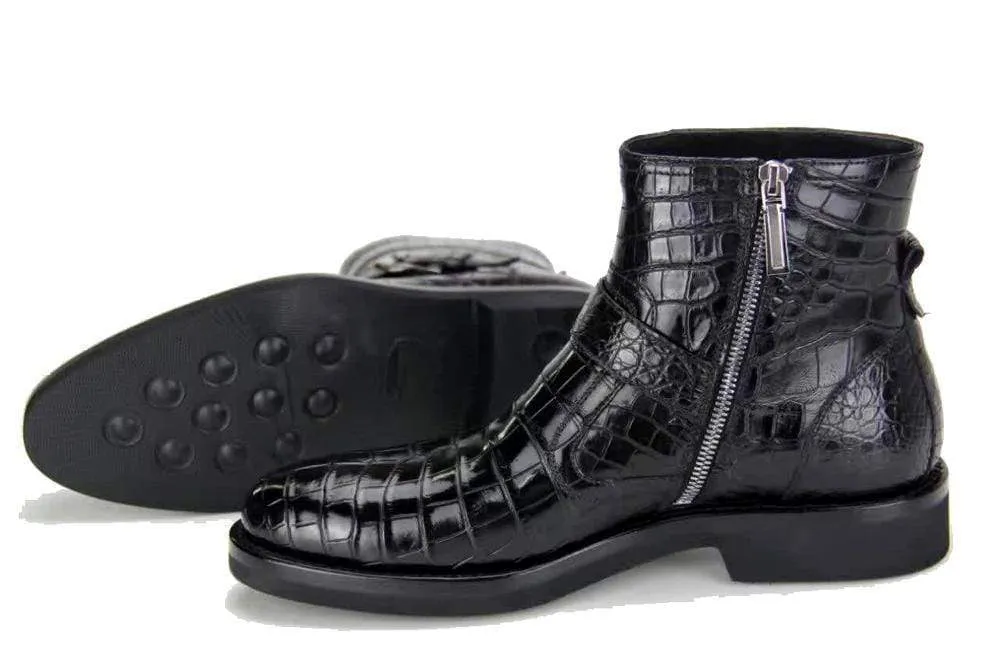 Tide Path Crocodile Shoes Mens Crocodile Leather Cropped Lace Up Derby Toe Cap Boots