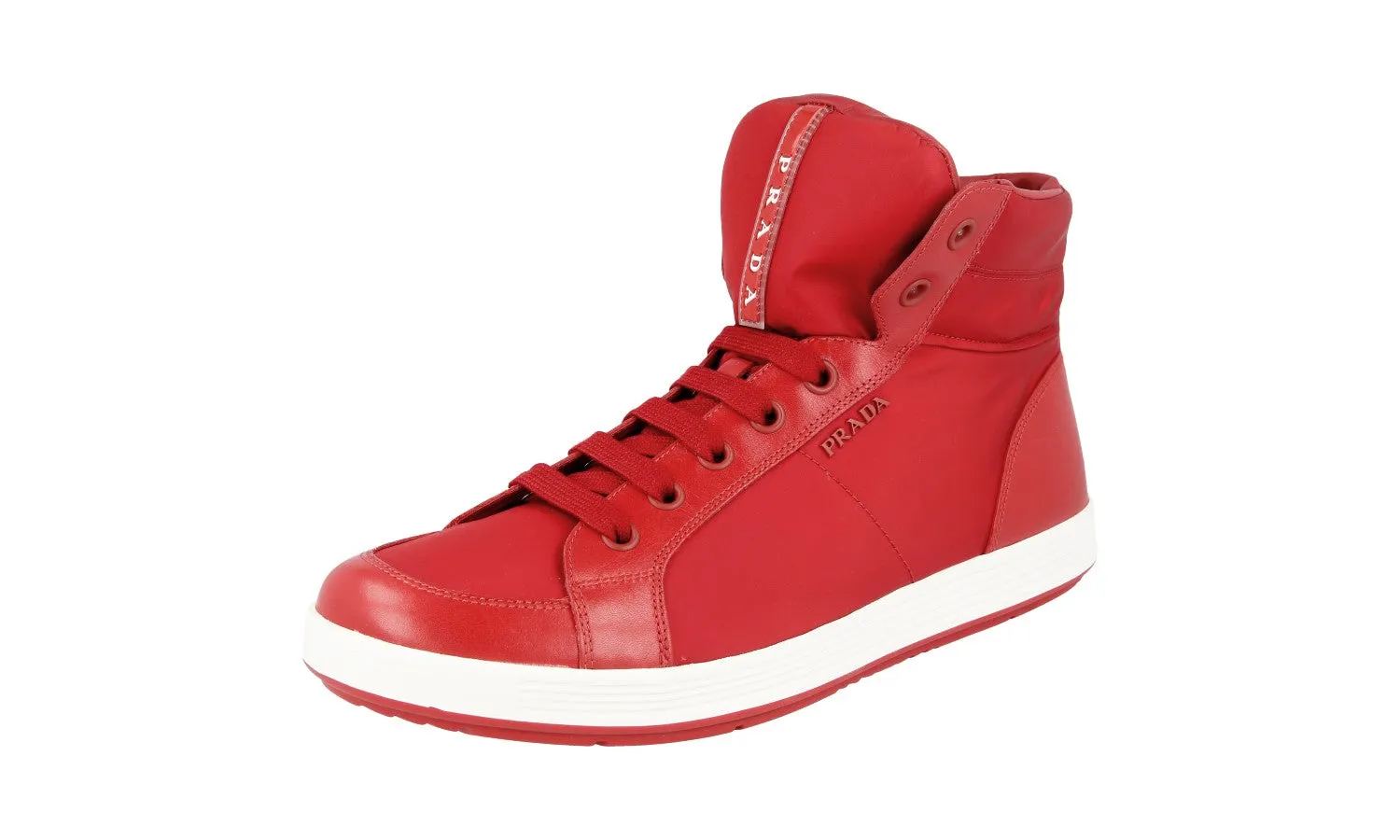Smooth Toe Prada Men's Red Leather High-Top Sneaker 4T2842