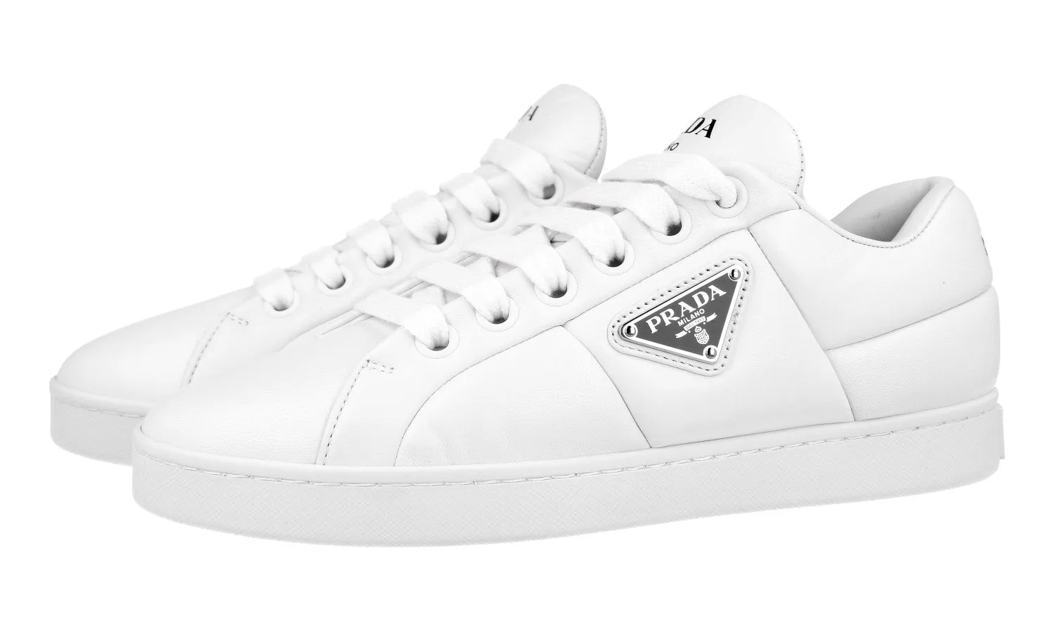 Prada Women's White Leather Padded Nappa Sneaker 1E204N Breathable Upper Design Foot Protection