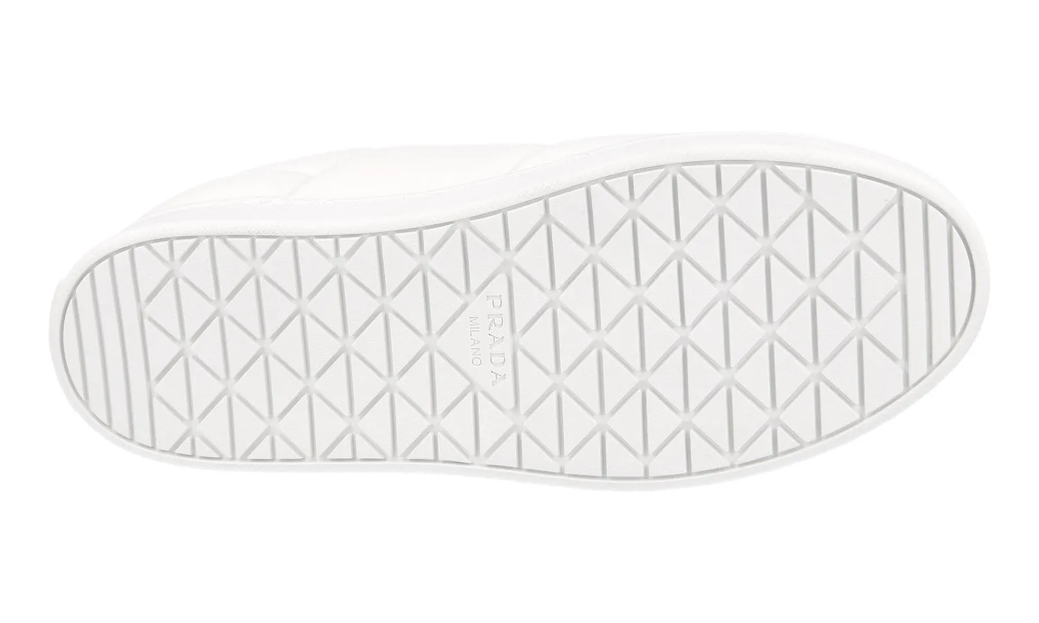 Prada Women's White Leather Padded Nappa Sneaker 1E204N Rubber Tread Responsive EVA