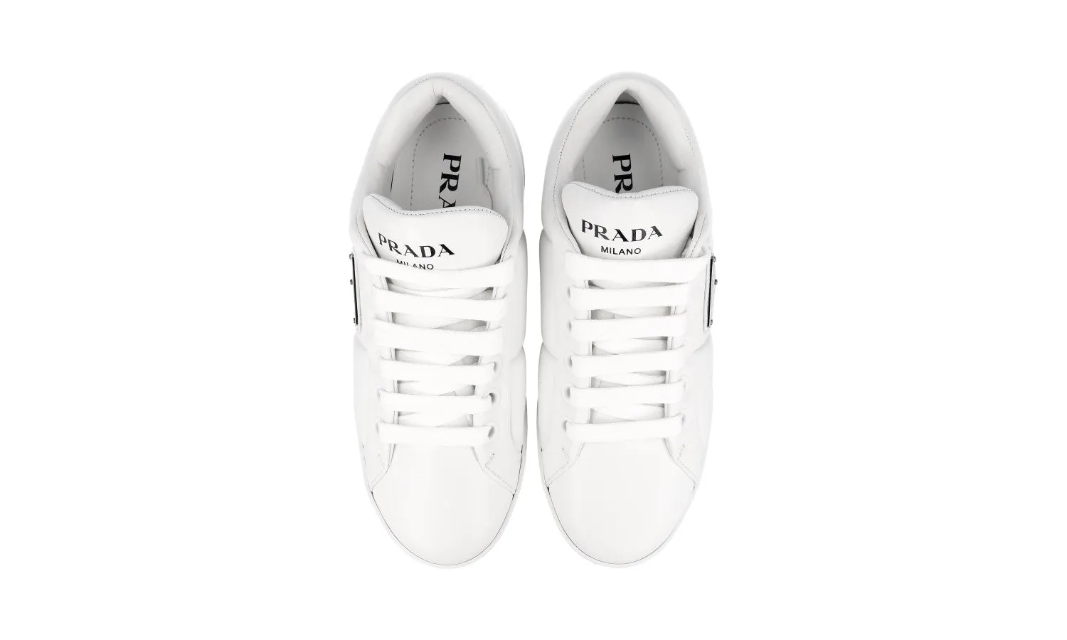 Sneaker Discounts Prada Women's White Leather Padded Nappa Sneaker 1E204N