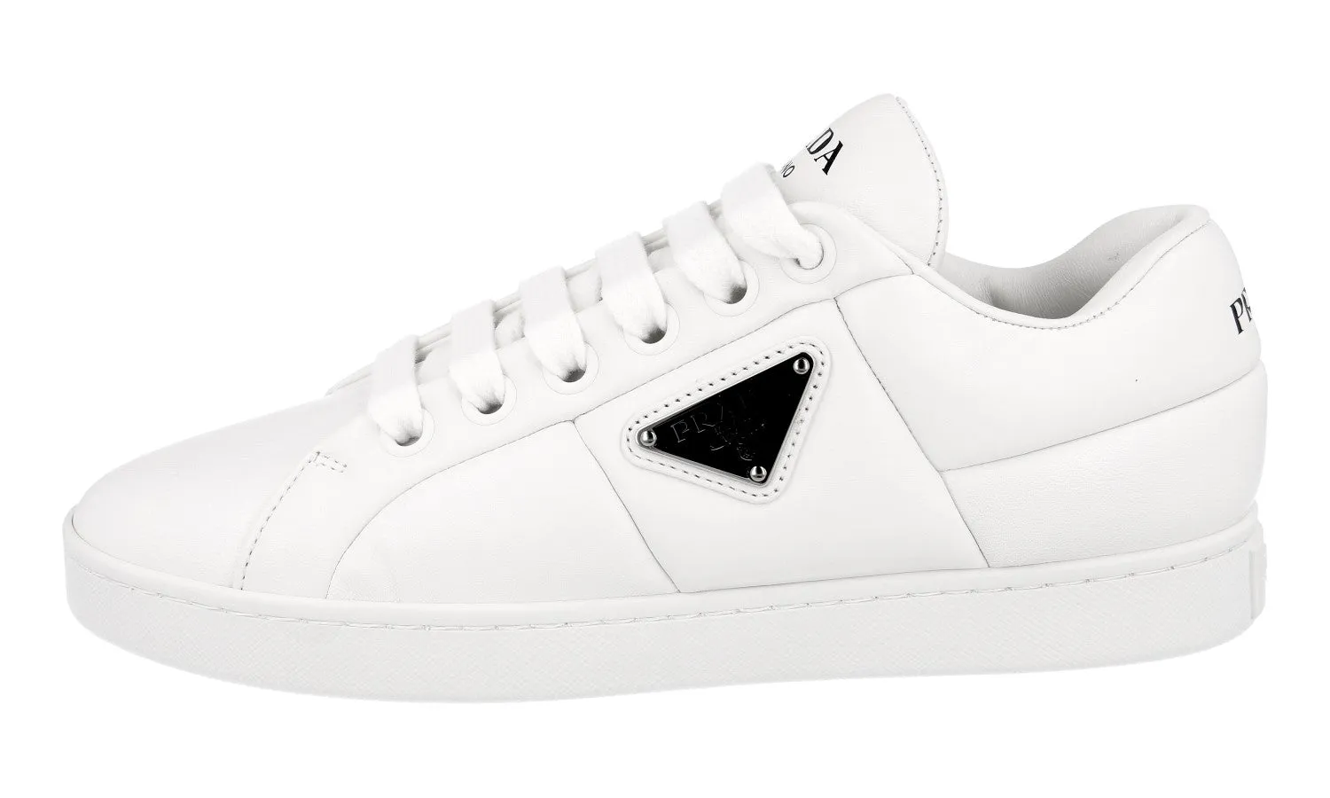 Sport Inspired Flexi Fit Prada Women's White Leather Padded Nappa Sneaker 1E204N