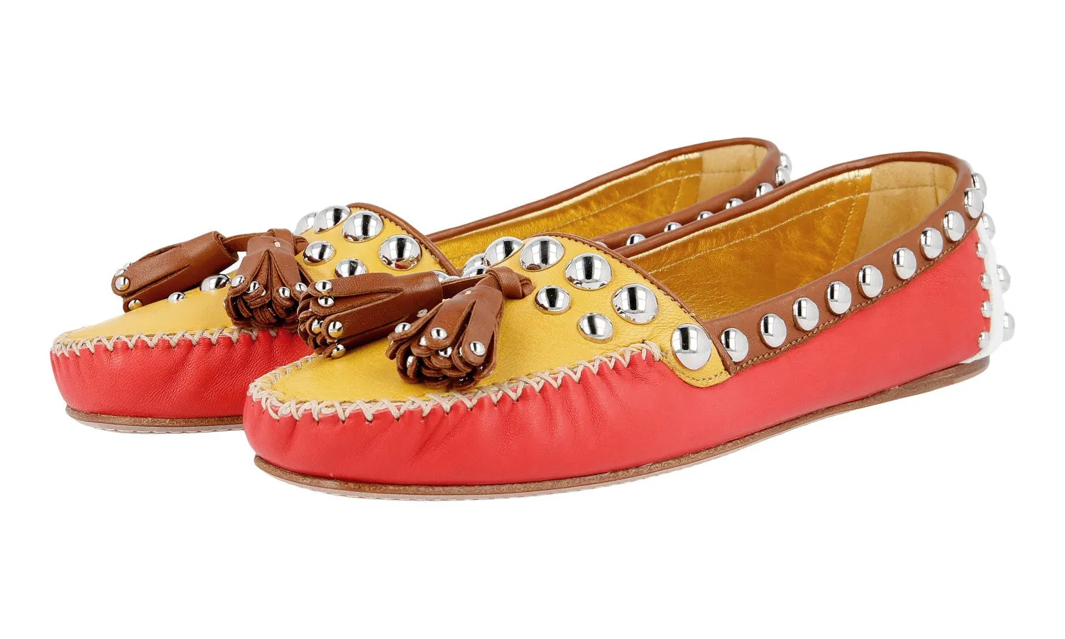 Prada Women's Multicoloured Leather Loafers 1D779E Comfortable Leather Design