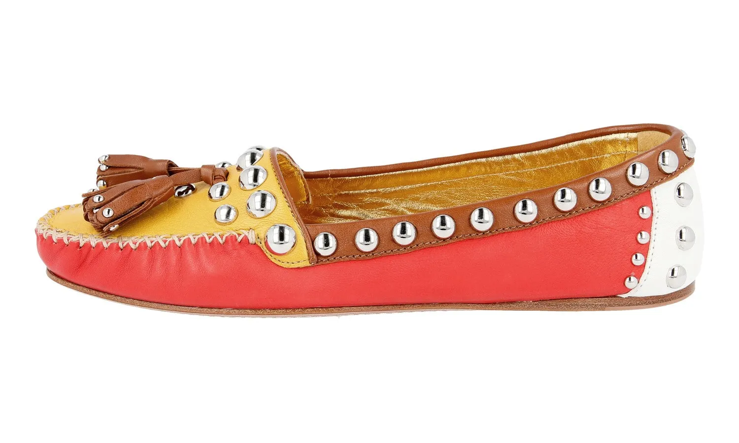 Prada Women's Multicoloured Leather Loafers 1D779E Weather resistant