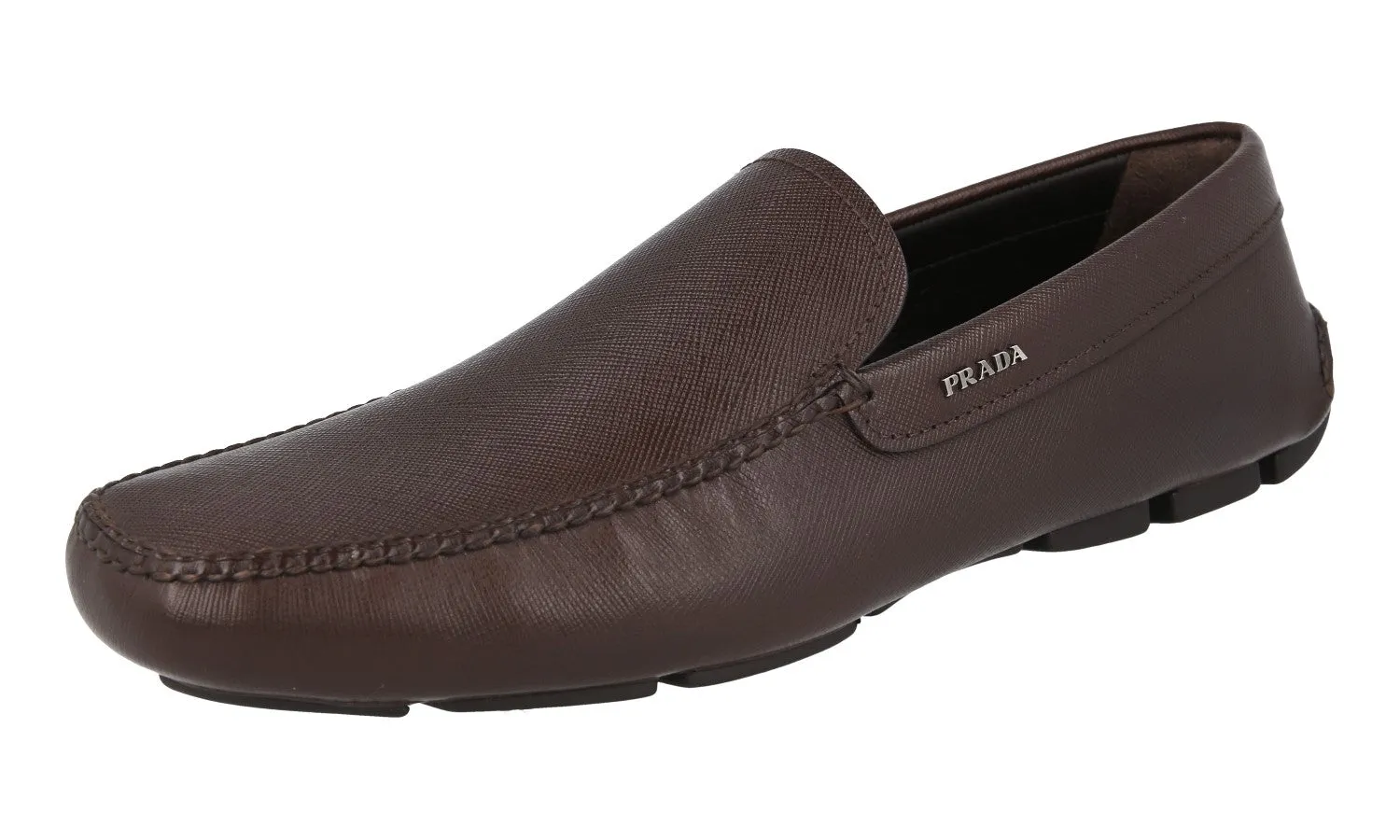 Simple Comfort Design Slip Resistant Prada Men's Brown Saffiano Leather Driving Loafers Loafers 2DD003