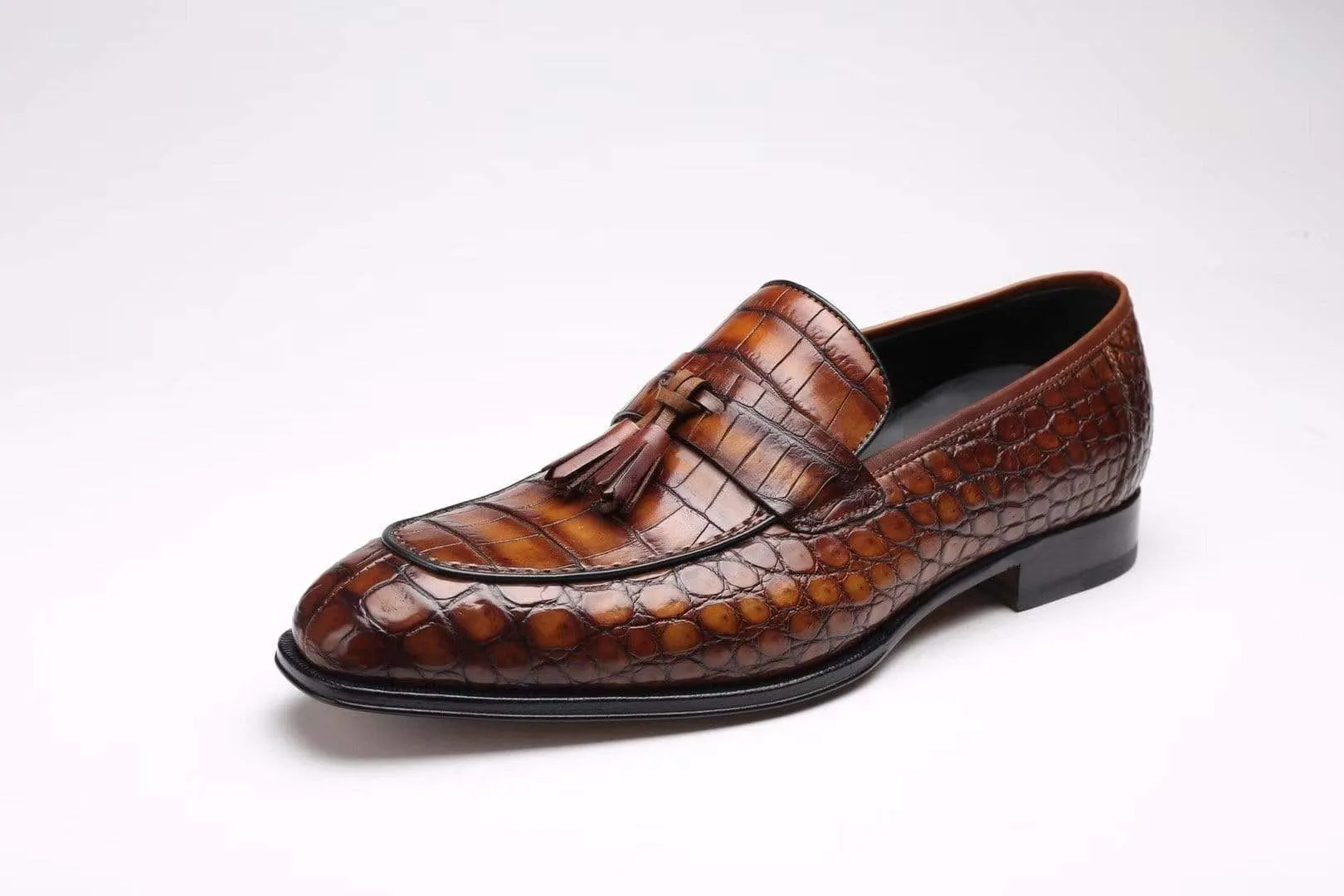 Crocodile Shoes Genuine Crocodile Skin Slip-on Loafer With Derby Style Dress Shoes For Men Cushioned Foot-Friendly Shoes