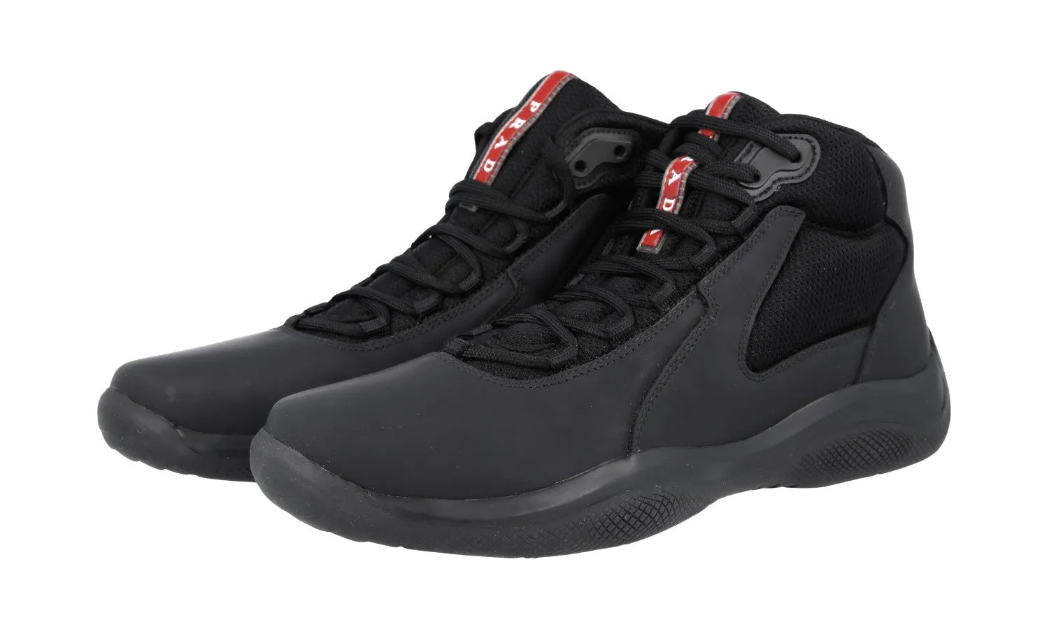 Outsole Grip Tension Balanced Design Prada Men's Black Leather High-Top Sneaker 4T2871