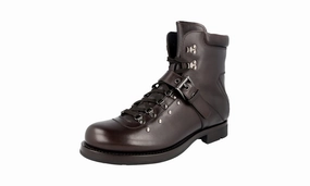 Comfort All-Day Chic Boot Style Prada Men's Brown welt-sewn Leather Shearling Half-Boot 2T1882