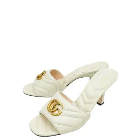 Gucci White Cream GG Marmont Slide Mules 40 Leaf Walk