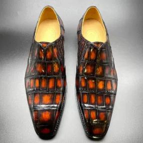 Guest Side portable Crocodile Shoes Genuine Crocodile Leather Mens Penny Loafers Dress Shoes Hand Painted Vintage Brown