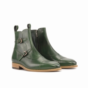Versatile Wear Insulated Night Travel Forest Green Calf Leather Double Monk Boots