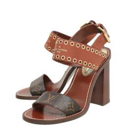 Louis Vuitton Monogram Brown Passenger Heeled Sandals 37.5 Soft Land