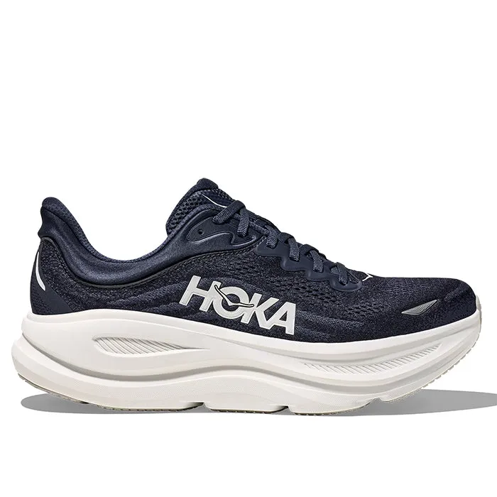 Mens Hoka Bondi 9 Extra Wide in Varsity Navy/White Luxurious Touch Anti Microbial Treatment