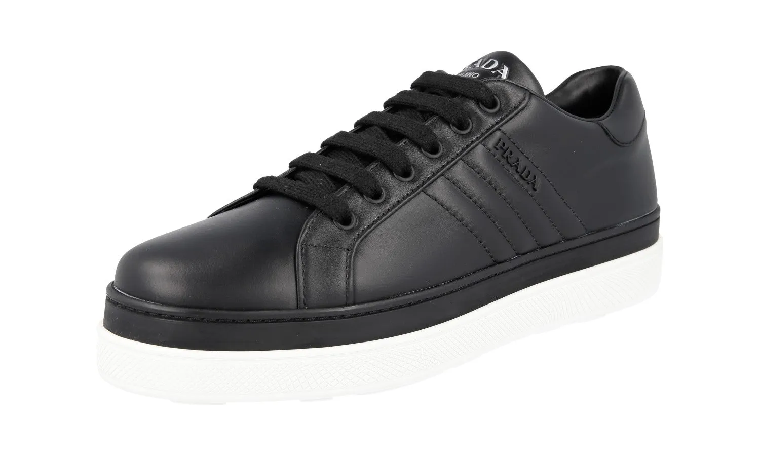 Comfort Upper Low Top Design Prada Women's Black Leather Sneaker 1E536L