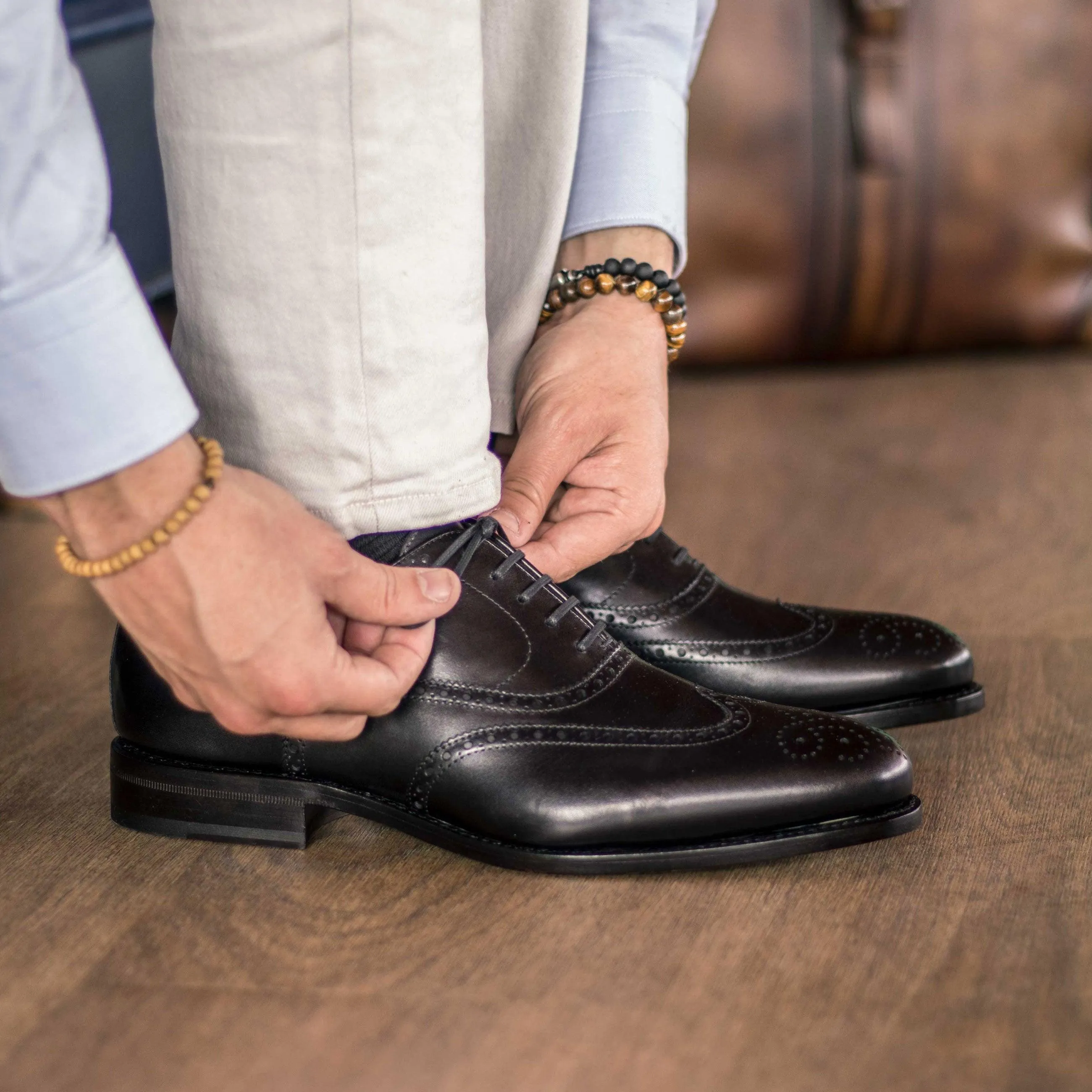 Slim Tip Full Brogue black box calf