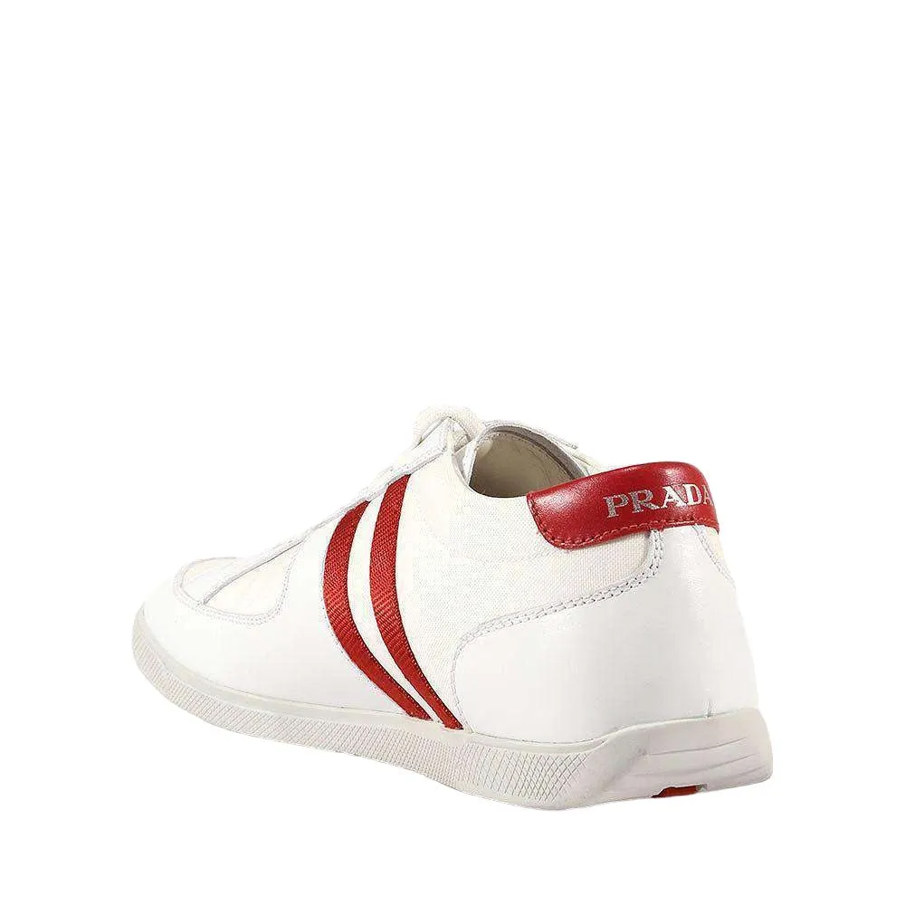 Every Step Show Stage Prada Sports Men's Designer White/Red Sneakers 4E1806 (PRM43)