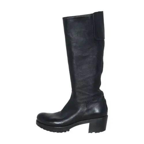 Prada Leather Round-Toe Boots Ankle wrap Comfort Curve