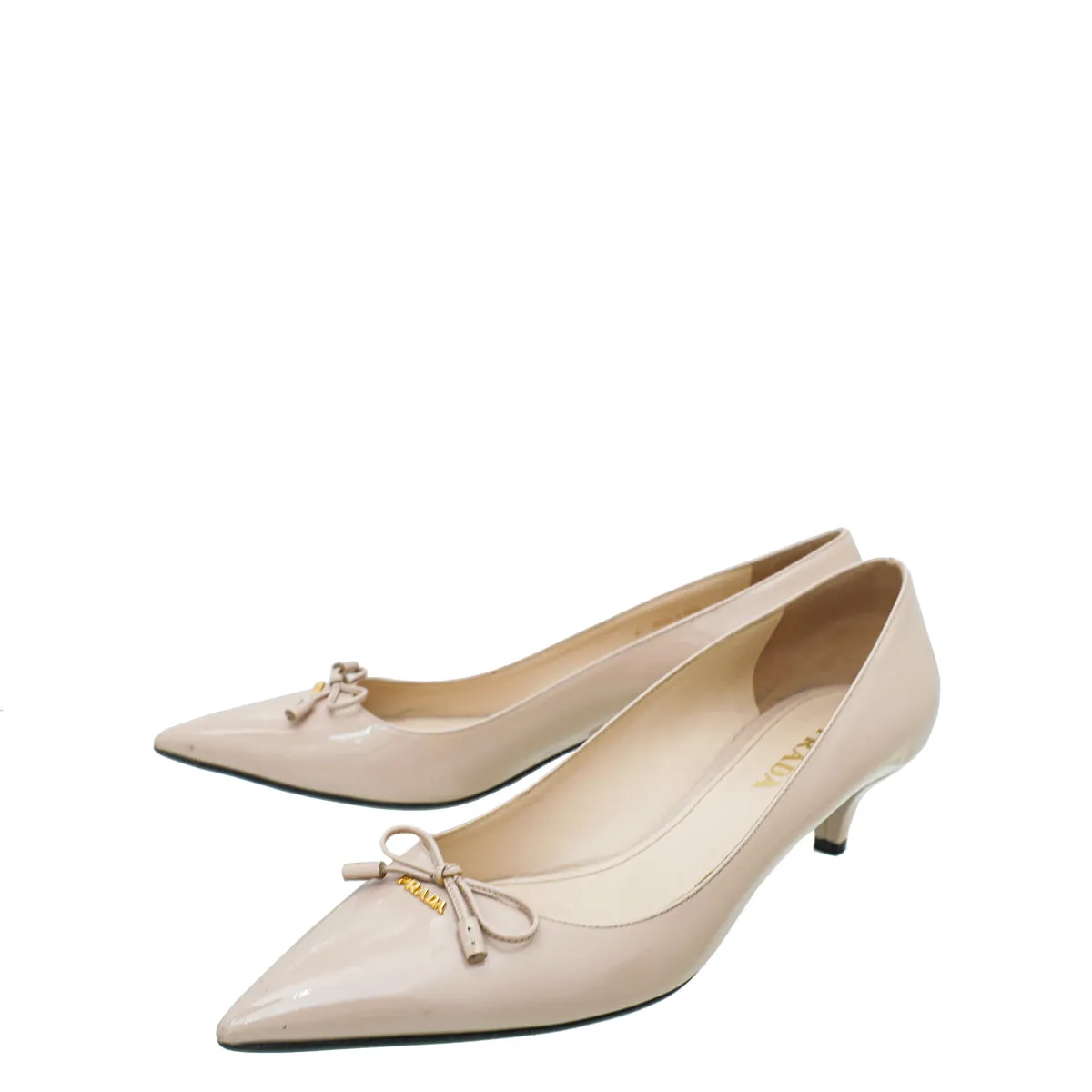Prada Beige Pointed Bow Low Heels Pumps 41 Ergonomic Travel Enthusiasts