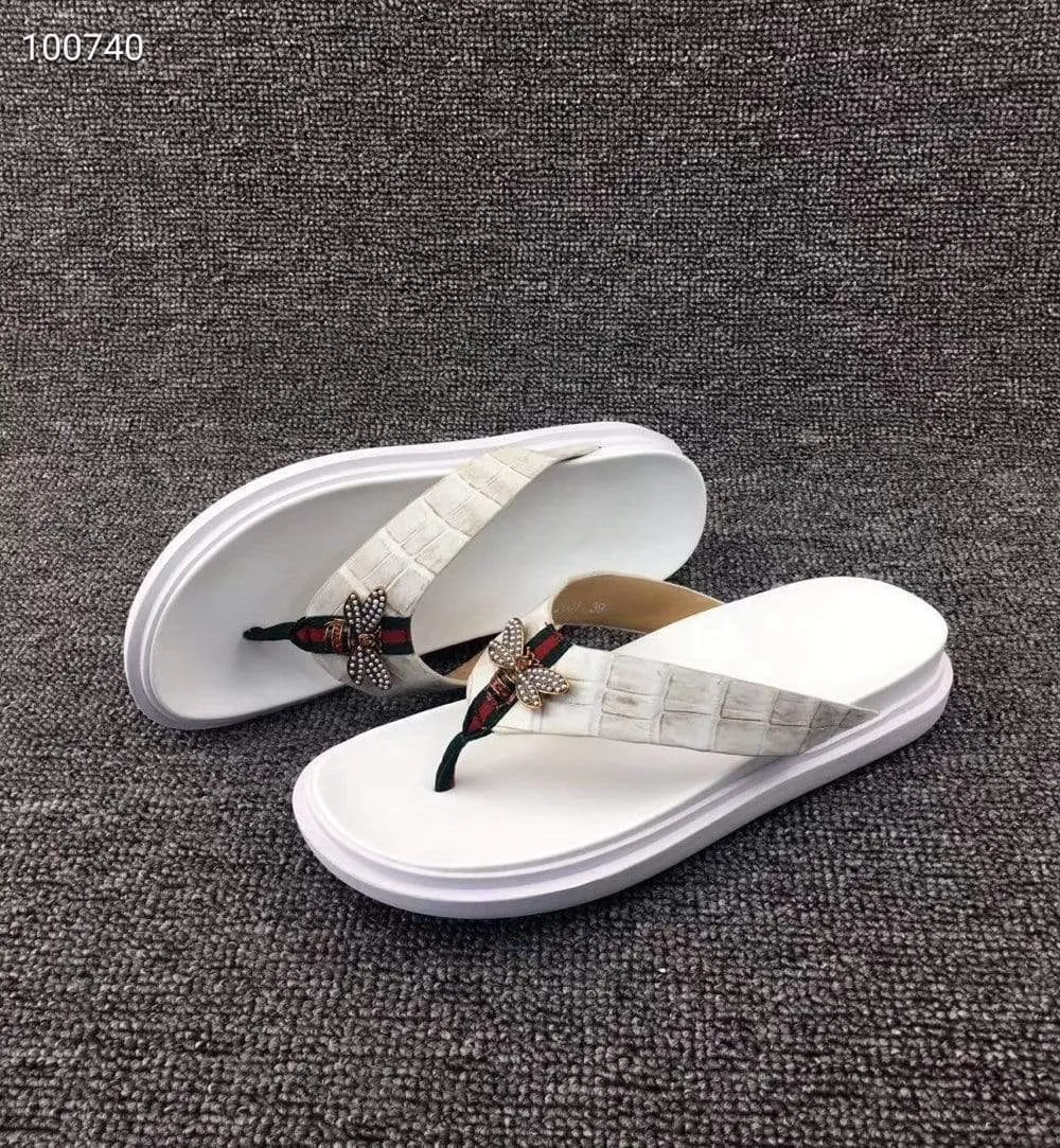 Shop Fair Crocodile Shoes Crocodile Leather Slippers With Bee