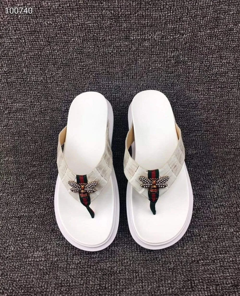 Crocodile Shoes Crocodile Leather Slippers With Bee Peace Walk Wide Sole