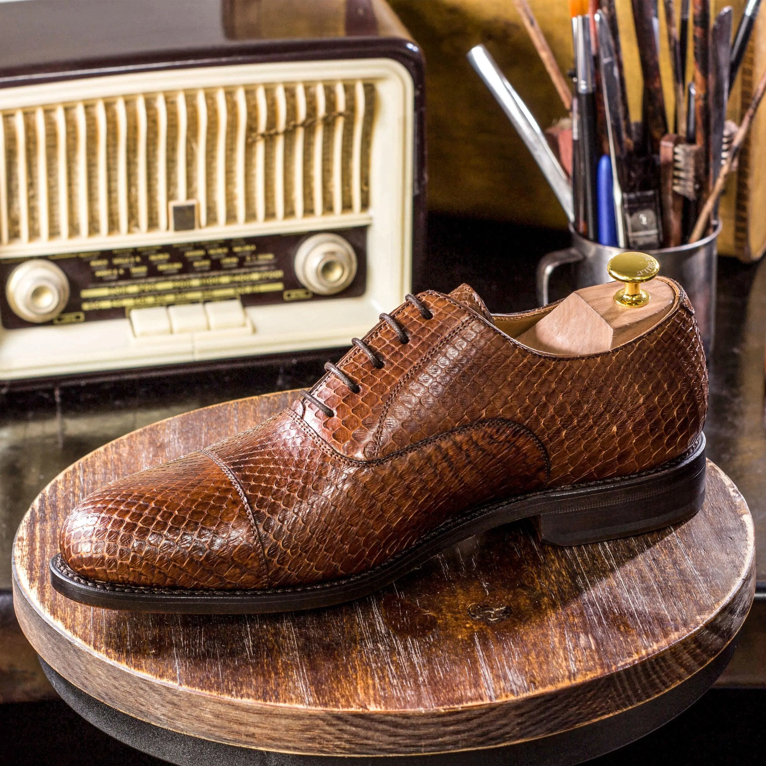Team Meeting Genuine Brown Python Oxford Shoes