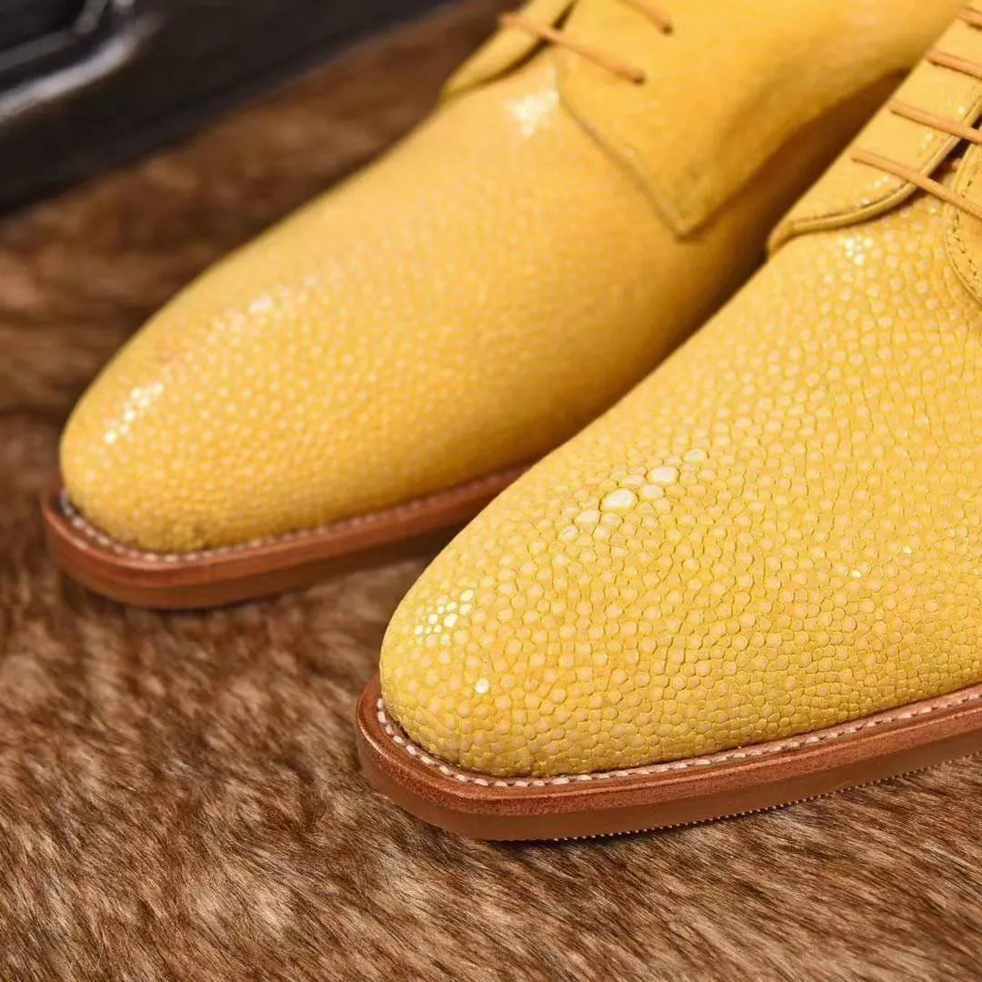 GenuinePearl Stingray Leather Mens Wingtip Formal Lace up Wedding Office Shoes Yellow Ceremony Step