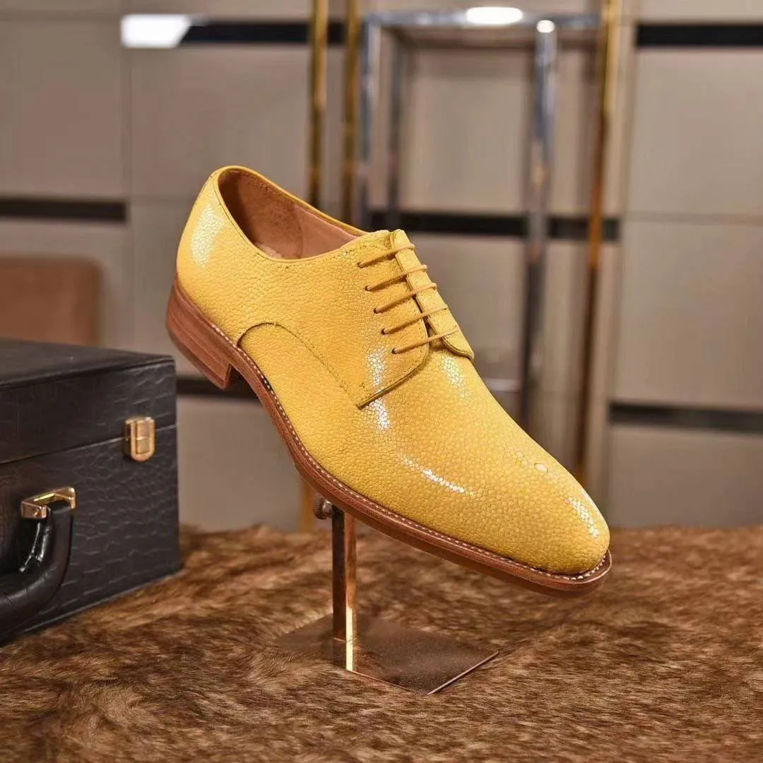 GenuinePearl Stingray Leather Mens Wingtip Formal Lace up Wedding Office Shoes Yellow Urban Play