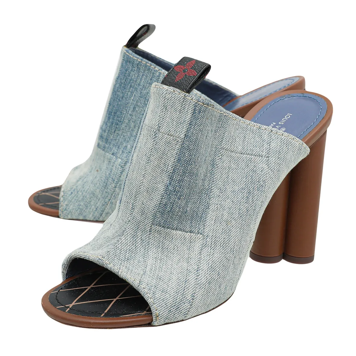 Louis Vuitton Denim Blue Patchwork Mules 38.5 Fashion Edge