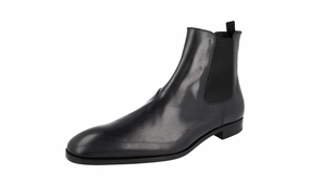 Smart Casual Look Cold Wear Prada Men's Black Leather Half-Boot 2TB016