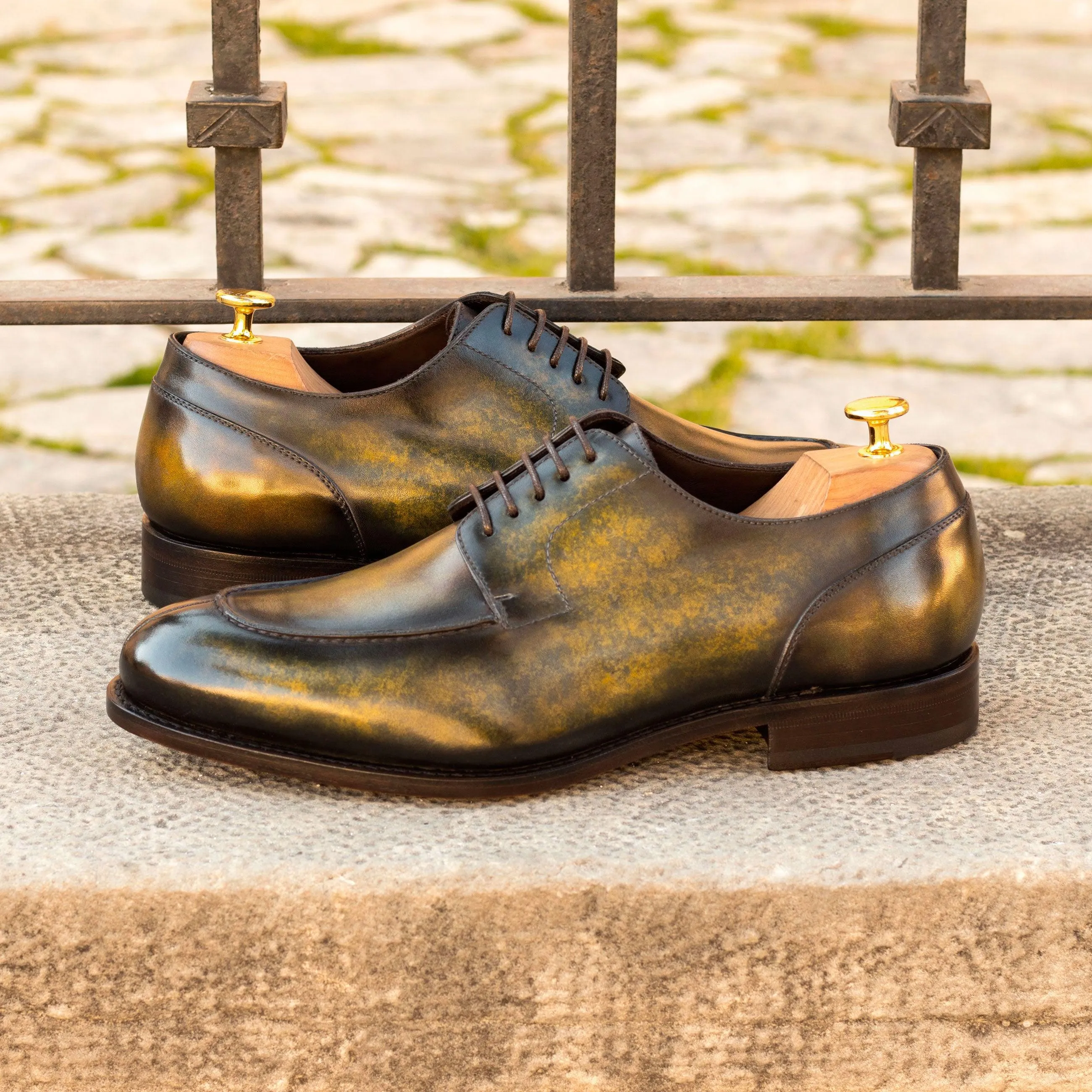 Cultural Events Quality Feel Green Patina Split-Toe Derby Shoes