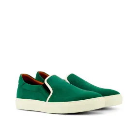 Green Suede Slip-On Sneakers running in suburbs foot - contour running shoes