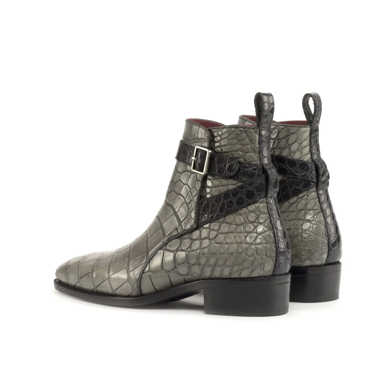 Classic Style Stitched Seams Grey & Black Alligator Jodhpur Boot
