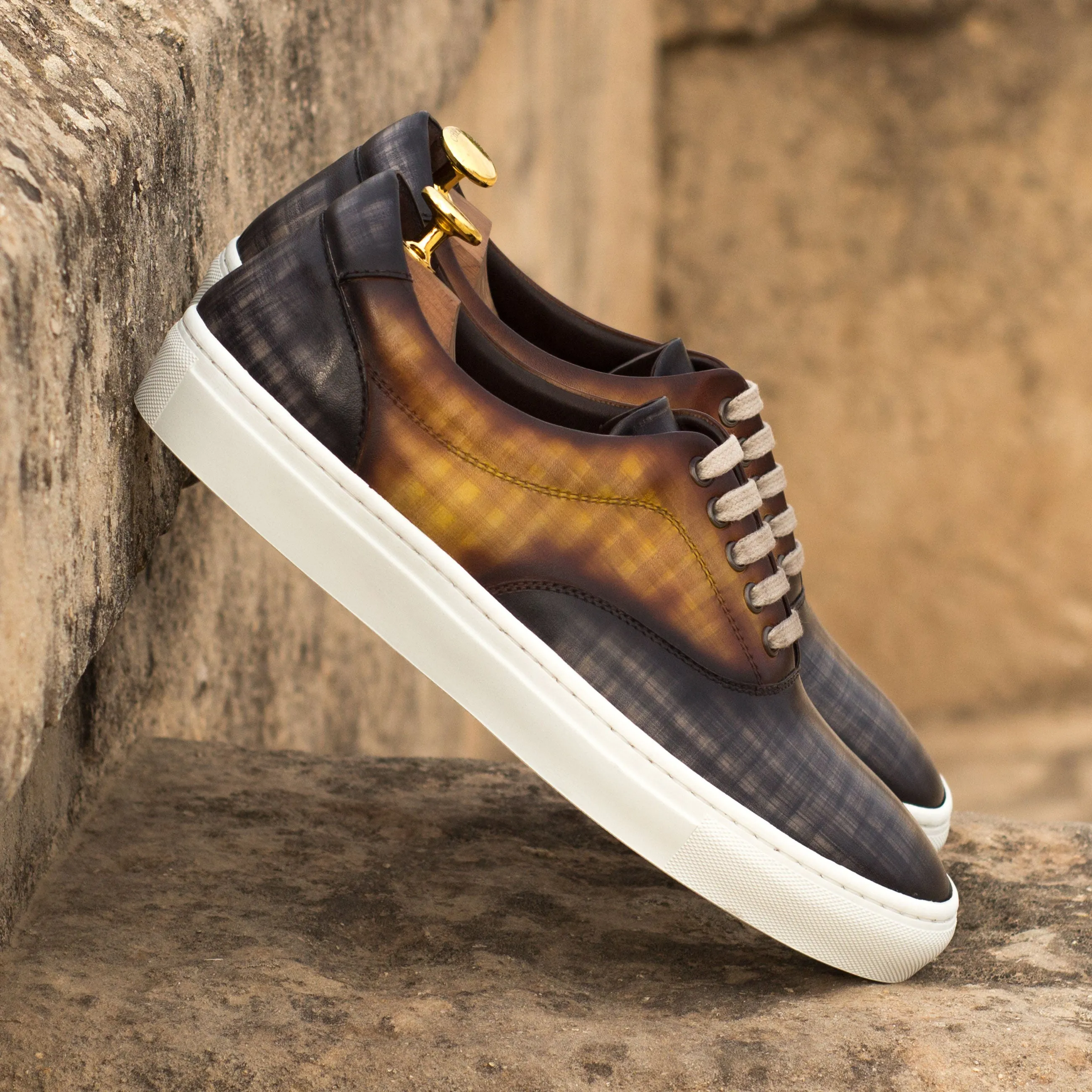 Durable Mesh Grey & Cognac Patina Leather Top-Sider Trainers
