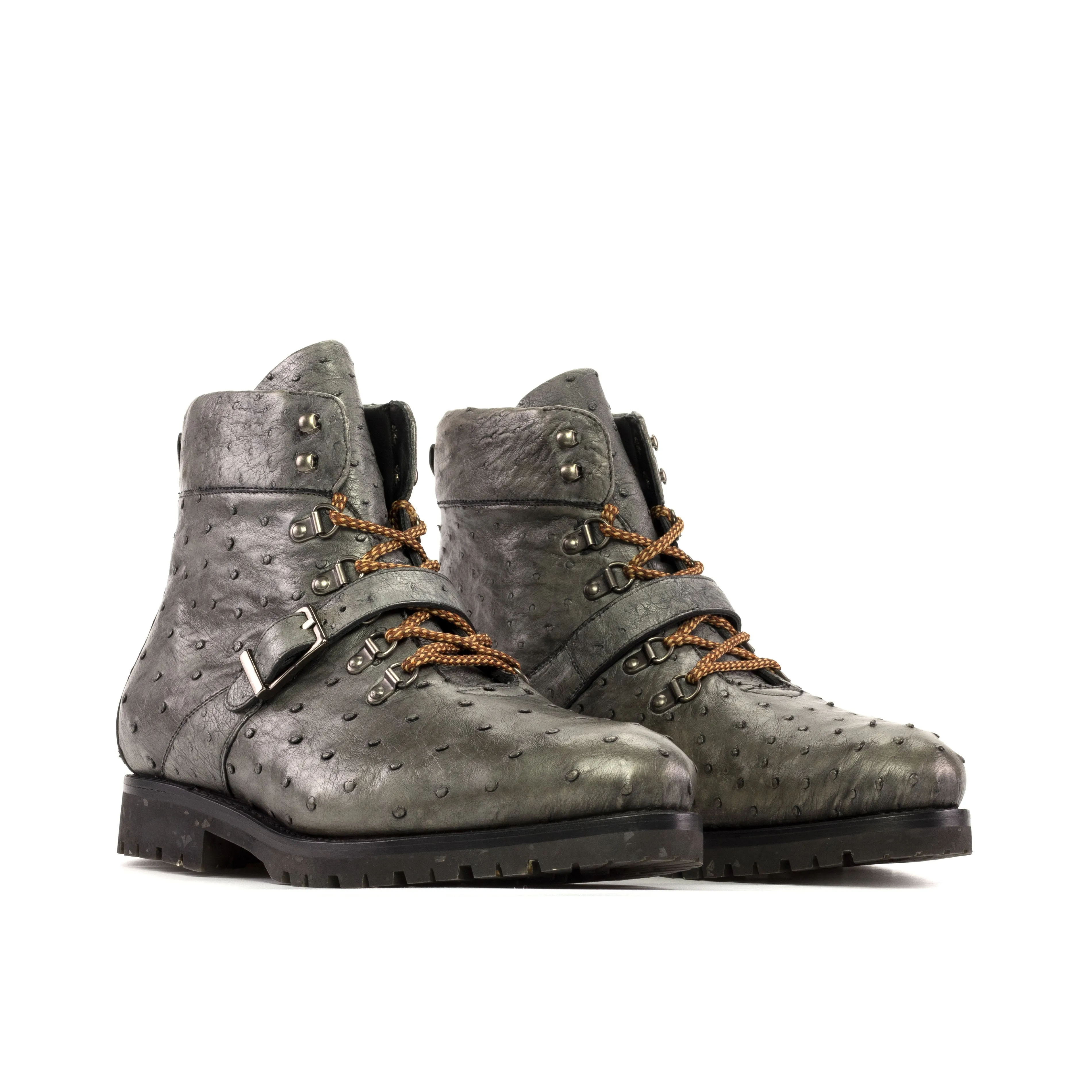 Grey Ostrich Hiking Boots Premium Leather Top Tier