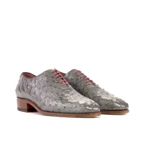 Daily Activity Breath Mesh Grey Ostrich Wholecut Shoes with Cuban Heel